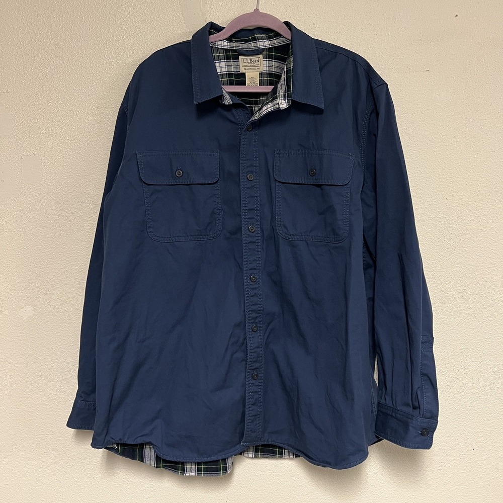VTG L.L. Bean Button Down Flannel-Lined Shirt Men's XL Blue Traditional Fit EUC
